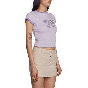 Factory Wholesale Fashion Custom Rhinestone Graphics Contrast Color O-Neck <b>Baby</b> <b>Tee</b> High Quality Women's Stretchy 100% Cotton - Product Image 4