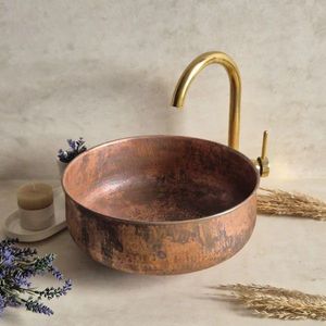 Artisan <b>Copper</b> Wash Basin Handcrafted Metal Sink Traditional Bathroom <b>Accessory</b> Durable Stylish Interior Enhancement - Product Image 2