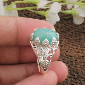 Bague en Amazonite Naturelle, Argent Sterling 925, Pierre Verte Effet Mousse de Mer, Bijou Fait Main, Bague en Pierre Précieuse pour Femme, Cadeau pour le Courage et la Vérité - Product Image 2