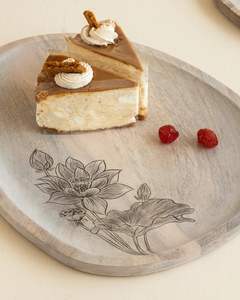 Plateau de service ovale en bois peint à motif floral, assiette à apéritifs, plateau à collations, élégant et décoratif, prix réduit - Product Image 5