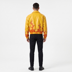 Blouson Bomber en Cuir pour Homme Dumela, Imprimé Flamme, Style Moto, Col Rabattu, Fermeture Éclair, Coupe Classique Automne - Product Image 6