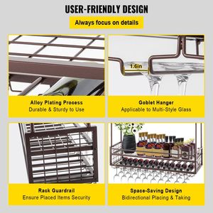 Estante para Copas de Vino Colgante Ajustable en Altura de 46.9 x 11.8 Pulgadas, Estante para Vino de Techo de 18.9-35.8 Pulgadas - Product Image 5