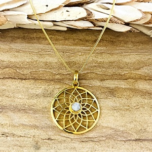 Pendentif Lotus Bohème au Design Unique, Bijoux Ethniques en Laiton pour Femme, Plaqué Or 18 carats, Pendentif Mandala Géométrie Sacrée, Vente en Gros OEM ODM - Product Image 3