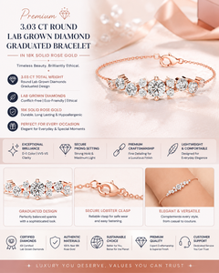 Premium 3.03 CT Round Lab Grown Diamond Graduated Bracelet in 18K <b>Solid</b> Rose <b>Gold</b> - Product Image 1