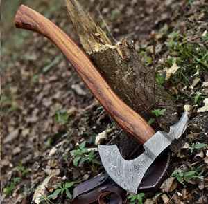Hache Viking en Acier Damas Forgé à la Main, Vente Directe d'Usine, Idéale pour le Camping et la Survie en Extérieur, avec Étui en Cuir – Meilleure Vente - Product Image 5