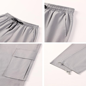 Men's Light Grey Cargo <b>Jogger</b> Pants Casual Lightweight <b>Trousers</b> With Side Pockets Elastic Cuffed Hem - Product Image 5
