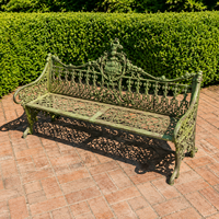Banc de jardin antique en fonte, orné, en métal vert, pour patio extérieur, parc, mobilier décoratif vintage, style premium