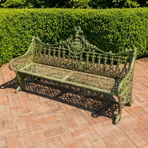 Antique Cast Iron Garden <b>Bench</b> Ornate Green <b>Metal</b> Outdoor Patio Park Seating Vintage Decorative Furniture Premium Style - Product Image 3