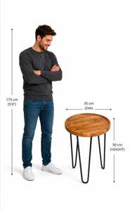 Handcrafted Mango Wood <b>End</b> <b>Table</b> with Three Metal Legs Round Accent <b>Table</b> for <b>Sofa</b> <b>Side</b> Bedroom and Apartment Decor - Product Image 3
