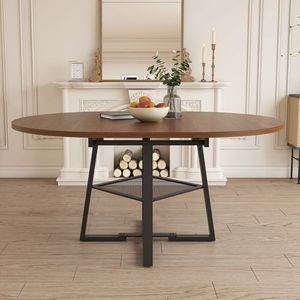 47-Inch Extendable <b>Walnut</b> Finish Dining <b>Table</b> with Storage Round Metal Frame Thickened for 4-8 People Circle Dining <b>Table</b> - Product Image 5