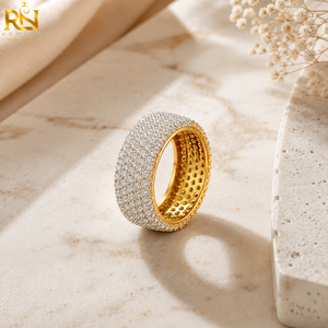 Bague de déclaration de luxe unisexe en or massif, sertie de 3/4 de diamants de laboratoire taille brillant, motif nid d'abeille, bijoux de mariage |   Excellente qualité - Product Image 2