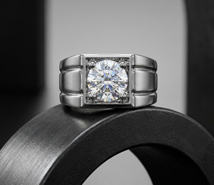 Lab Grown Diamond 925 <b>Silver</b> <b>Sterling</b> Round Brilliant Cut Diamond <b>Ring</b> Classic Engagement Wedding <b>Ring</b> for <b>Men</b> - Product Image 1