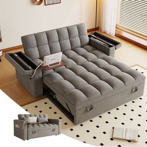 Sofá Cama Doble Plegable 3 en 1 de Terciopelo Moderno de 65 Pulgadas con Mesa y Reposabrazos con Almacenamiento UAB - Product Image 3
