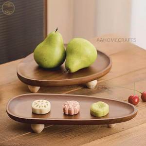 Wooden Oval <b>Storage</b> Tray Varnished Minimalist Design Single Tier Standing Type For <b>Table</b> Use Food Serving Tray - Product Image 2