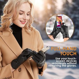 Guantes de cuero de invierno para mujer, con pantalla táctil, cálidos, para conducir - Product Image 3