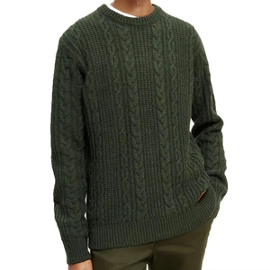 2026 Men's Dark Green Cable Knit Wool <b>Sweater</b> Full Sleeve Pullover Winter Thick Knitted <b>Sweater</b> Solid Color Regular Fit - Product Image 1