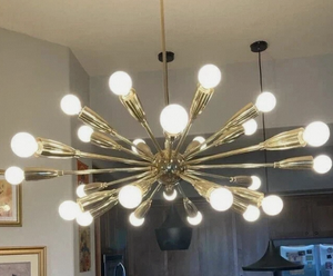 Lustre suspendu ALI DECORATOR au fini cuivre moderne, lampe de plafond avec incrustation d'ampoules, luminaire minimaliste en forme d'étoile pour salon - Product Image 4