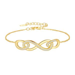 Women's 925 Silver Gold Plated <b>Infinity</b> <b>Bracelet</b> With Crystal Rhinestones Channel Set Classic Chain Link Design Everyday Wear - Product Image 5