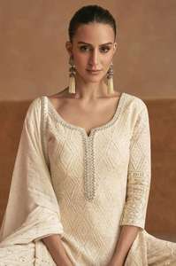 Traje Georgette con bordado completo, pantalón palazzo y dupatta, elegante ropa india femenina - Product Image 3