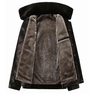 Veste en cuir PU noir personnalisée pour homme, logo sur le devant, col montant, fermeture éclair, manches longues, doublure en polaire, coupe-vent, hiver, OEM - Product Image 6
