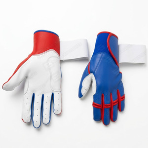 <b>Red</b> White Blue Leather Batting <b>Gloves</b> Hook And Loop Closure Unisex Adult Training Ambidextrous Durable - Product Image 4