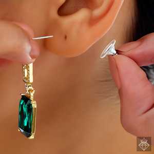 Pendientes colgantes de cristal corte esmeralda PRAO, pendientes de cristal opulento antideslustre - Product Image 4