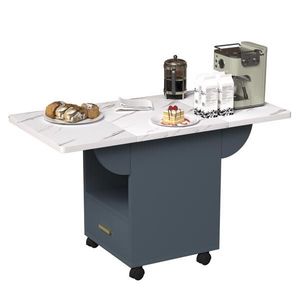 Set Tavolo da Pranzo in Legno da 100 cm Assemblato ed Estensibile con 4 Ruote - Tavolino Pieghevole con Ripiano Portaoggetti - Product Image 4