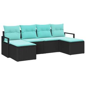 Ensemble de jardin en polyrotin noir et turquoise 6 pièces avec coussins, ensemble de canapés - Product Image 2