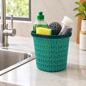 Cesta de Almacenamiento Redonda Multifuncional Apilable de Plástico con Diseño de Punto Rosa para Cubiertos, Vajilla, Baño, Sala de Estar y Más - Product Image 3