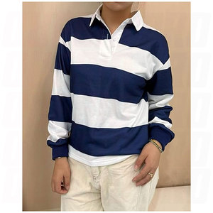 Vêtements de sport personnalisés en gros pour équipes sportives, maillot de rugby à manches longues avec col en twill, chemises polo rayées de rugby emblématiques pour hommes, vêtements de sport - Product Image 4