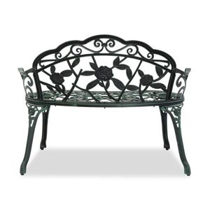 Antique Green Outdoor Cast Aluminum Patio Bench with Curved Legs and Rose Pattern Elegant Porch Bench Chair - Product Image 3