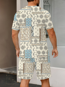 Men's Casual Eco-Friendly Knitted 100% Polyester Solid Short Sleeve Elastic Waist Shorts Pajamas Wearable Outward Summer - Product Image 2