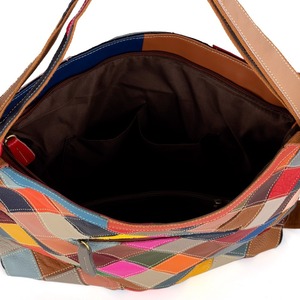 Ando <b>Bag</b> Genuine Cowhide Leather Shoulder Tote <b>Bag</b> Women Multicolor Geometric Patchwork Zipper Hobo <b>Bag</b> - Product Image 5