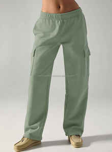 2025 Hot Selling Fleece Heavyweight Straight Sweatpants Cargo Sweat <b>Pants</b> Women Trousers Side Pocket Elastic Waist Trouser - Product Image 4