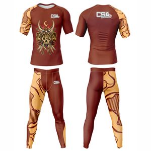 Ensemble de compression à manches longues avec impression par sublimation sans couture, qualité supérieure, respirant, vêtements de sport, rashguard et legging MMA - Product Image 1