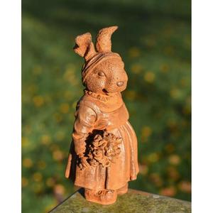 Cast Iron Hare Wearing Frock With Flowers Bookie Ground Mount Rustic Rabbit <b>Ornament</b> For <b>Easter</b> Decoration Garden Crafts - Product Image 2