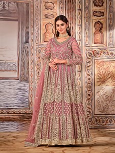Traje Anarkali Moderno Bordado de Tela de Red Semisellada para Bodas y Diwali - Largo hasta el Suelo, Corte Regular - Product Image 4