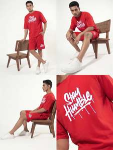 Ensemble T-shirt et short en coton 180 GSM imprimé 'Stay Humble' pour l'été, style streetwear confortable, 2 pièces pour homme - Product Image 3