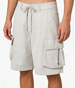 Pantalones Cortos Cargo Gris Claro para Hombre, Cintura Media, Cierre con Cordón, Tela Oxford, Estilo Bermuda Informal con Bolsillos, Diseño Transpirable - Product Image 1