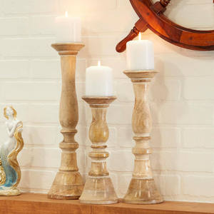 Ensemble de 3 bougeoirs artisanaux en bois de manguier de qualité supérieure pour la décoration de la maison et de la fête Bougeoir en bois rustique - Product Image 5