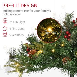2 Ft/22 Inch 2 Pack Prelit Artificial Christmas Tree Cordless 69 <b>Branches</b> with Warm White LED <b>Lights</b> and Red Berries Pine Cones - Product Image 3
