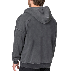 Custom Oversized Faded Distressed <b>Black</b> Heavy Out Old <b>Zip</b> <b>up</b> Pullover 100% Cotton Men Vintage Acid Mineral Stone Wash <b>Hoodie</b> - Product Image 2