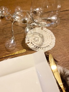 White and Brown Round Macrame Coasters Set Handmade Boho Table Decor Ideal for Home Dining Coffee and Kitchen Use From India - Product Image 3