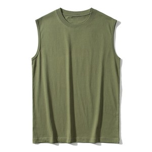 Bangladesh CN Factory Price Custom Logo Embroidery 220g <b>Men's</b> Pure Cotton Japanese Style <b>Sleeveless</b> Solid Color <b>T</b>-<b>Shirt</b> - Product Image 2
