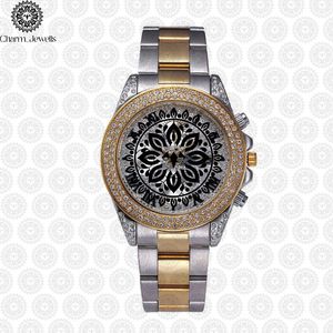 Charm_Jewells Luxury Women's Stainless Steel Diamond Watch Analog Dial Sapphire Crystal <b>Chronograph</b> Round Case 38mm - Product Image 1