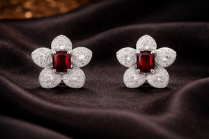 Boucles d'oreilles clous florales octogonales en grenat, en argent sterling 925, faites à la main, cadeau - Product Image 4