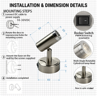 Lampe de lecture LED réglable pour camping-car, applique murale avec interrupteur à bascule, intensité variable, en aluminium, pour camping-car, caravane, bateau, chevet, usage intérieur
