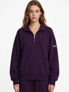 Sweat-shirt à demi-zip violet surdimensionné pour homme, col rabattu décontracté - Product Image 1