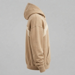 Sudadera con Capucha para Hombre, Color Beige Crema con Rayas, de Algodón y Felpa, con Logotipo Personalizado, Estilo Urbano, Informal, para Invierno - Product Image 3