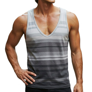 Débardeur Homme Rayé Col V Profond Sans Manches Couleurs Personnalisées Prix de Gros Coupe Slim Décontracté Été Streetwear - Product Image 6